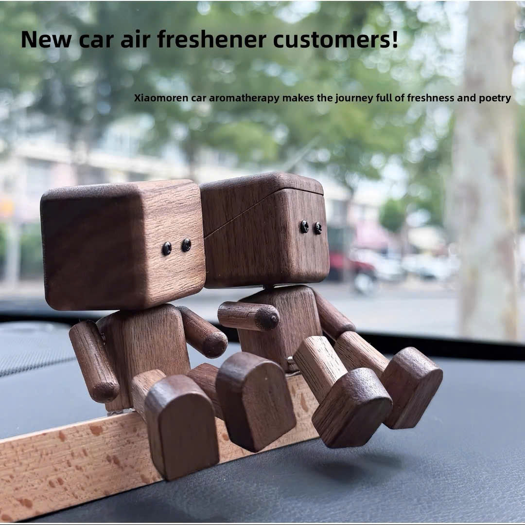 Wooden Robot Car Air Freshener  Essential Oil Diffuser Vent Clip