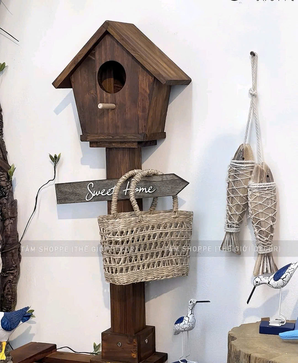 Handmade Wooden Fish Wall Decor  Rustic Fish Ornament with Real Net Wrap