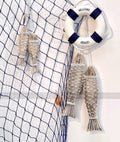 Handmade Wooden Fish Wall Decor  Rustic Fish Ornament with Real Net Wrap