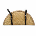 Handwoven Half-Moon Straw Bag  Artisan Summer Shoulder Bag with Black or White Straps