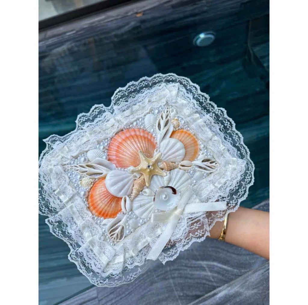 Handmade Seashell Jewelry Box Coastal Makeup & Accessory Organizer with Pearl Details