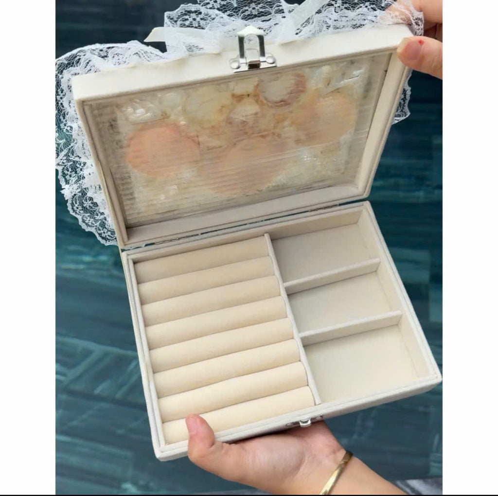 Handmade Seashell Jewelry Box Coastal Makeup & Accessory Organizer with Pearl Details