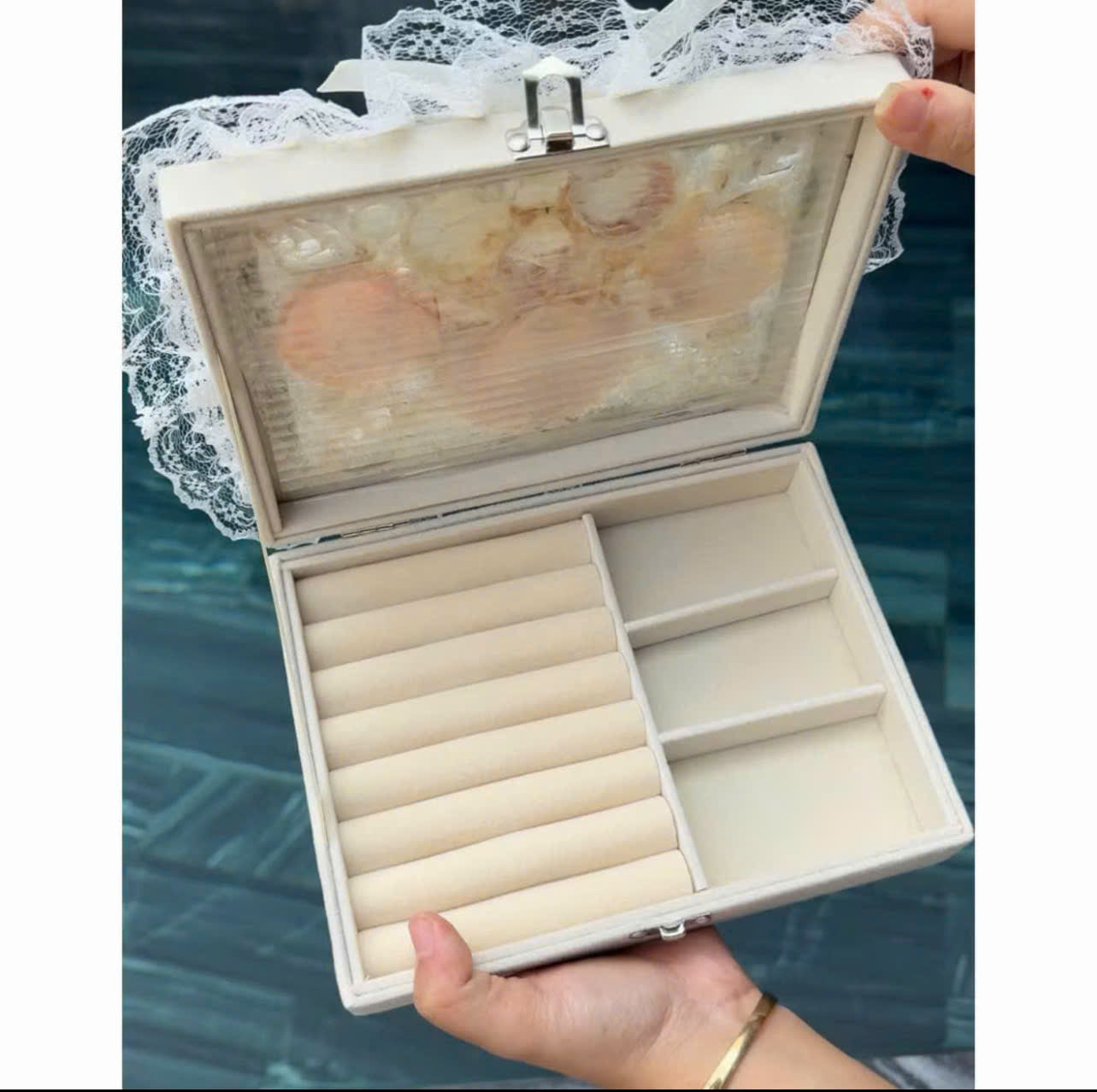 Handmade Seashell Jewelry Box Coastal Makeup & Accessory Organizer with Pearl Details