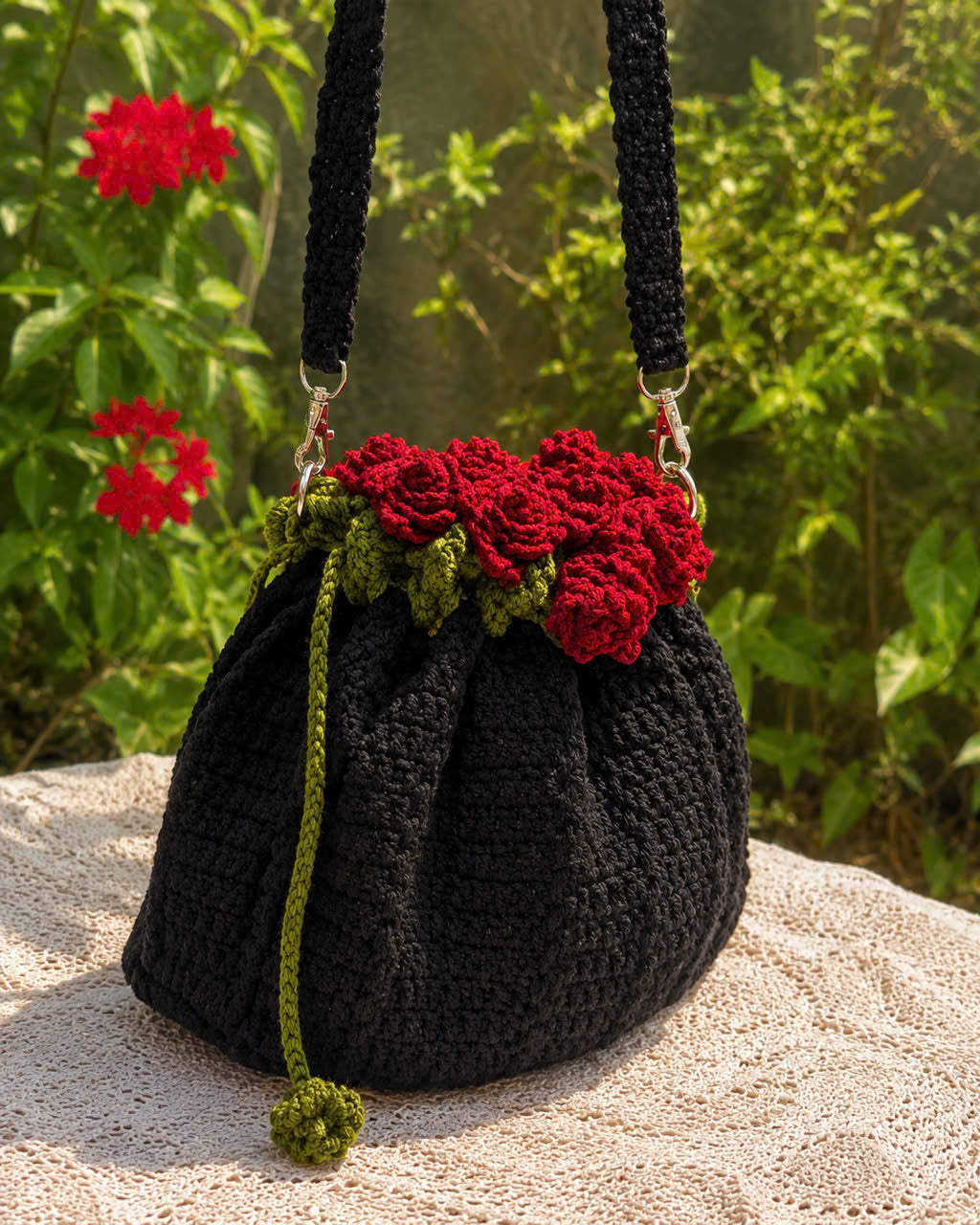 Rose Garden Crochet Bucket Bag