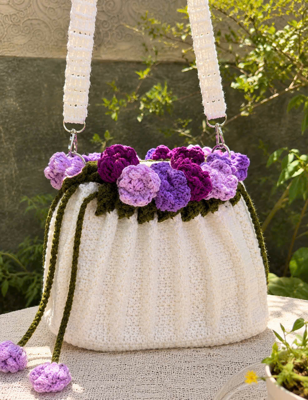 Rose Garden Crochet Bucket Bag