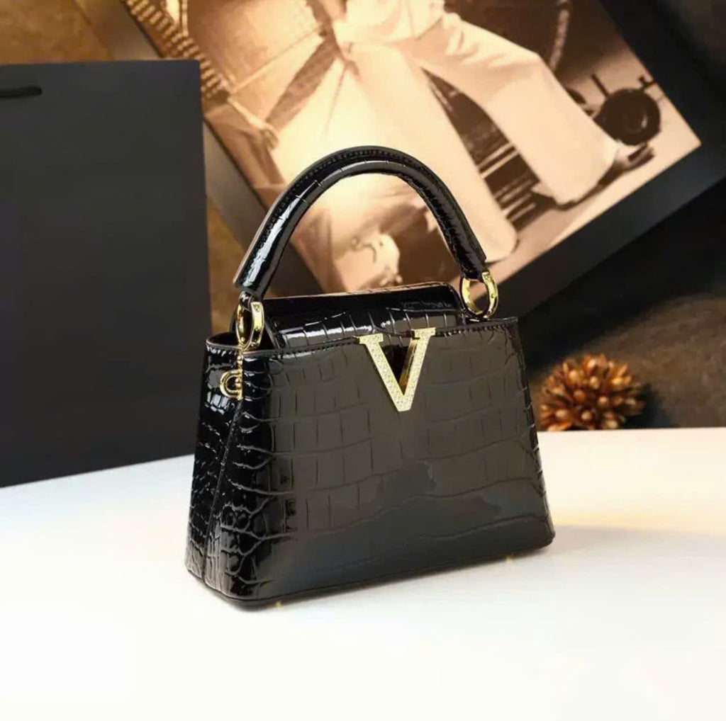 VM FASHION KISS Crocodile  Women Handbags Diamonds V Small Shoulder Messenger Portable Crossbody Bags