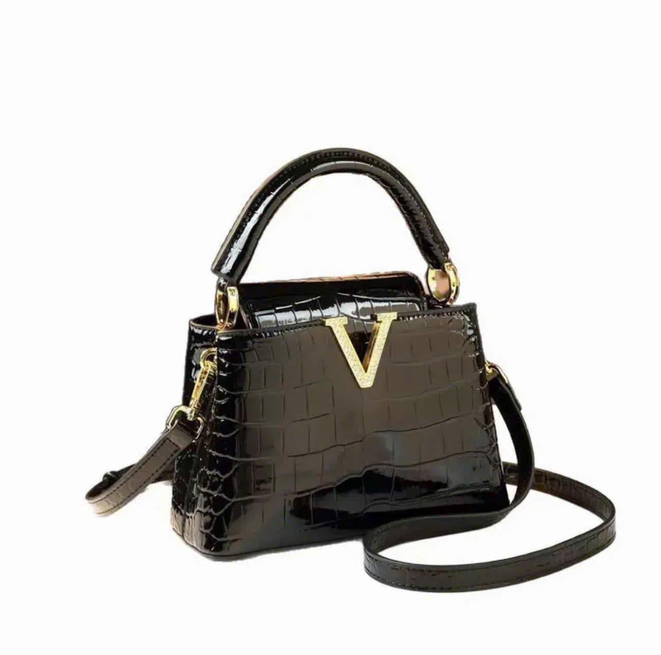 VM FASHION KISS Crocodile  Women Handbags Diamonds V Small Shoulder Messenger Portable Crossbody Bags