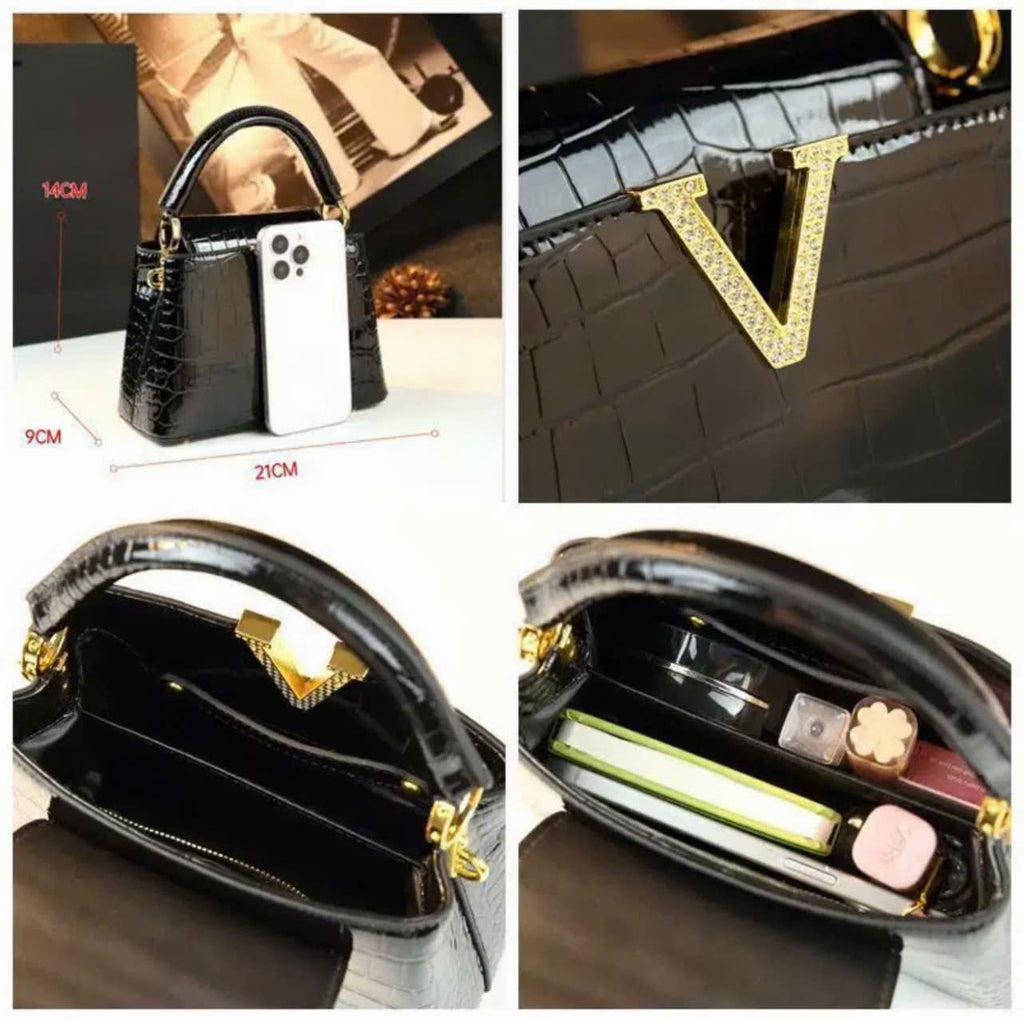 VM FASHION KISS Crocodile  Women Handbags Diamonds V Small Shoulder Messenger Portable Crossbody Bags