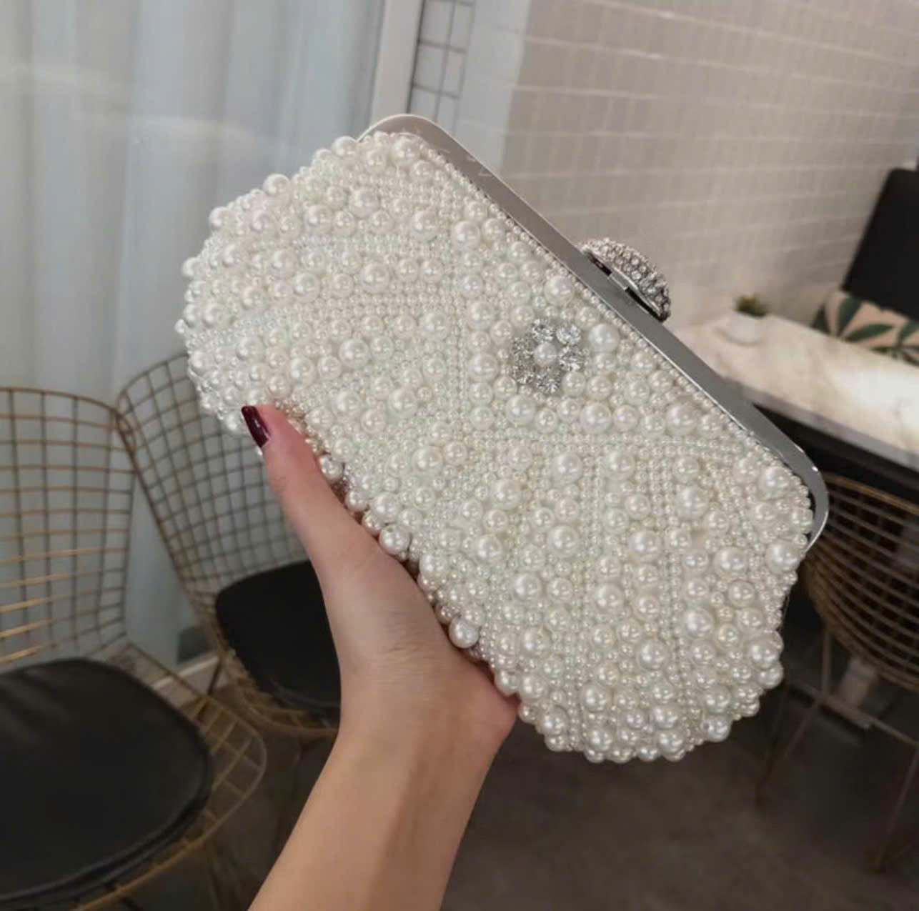 Pearl-embellished handbag