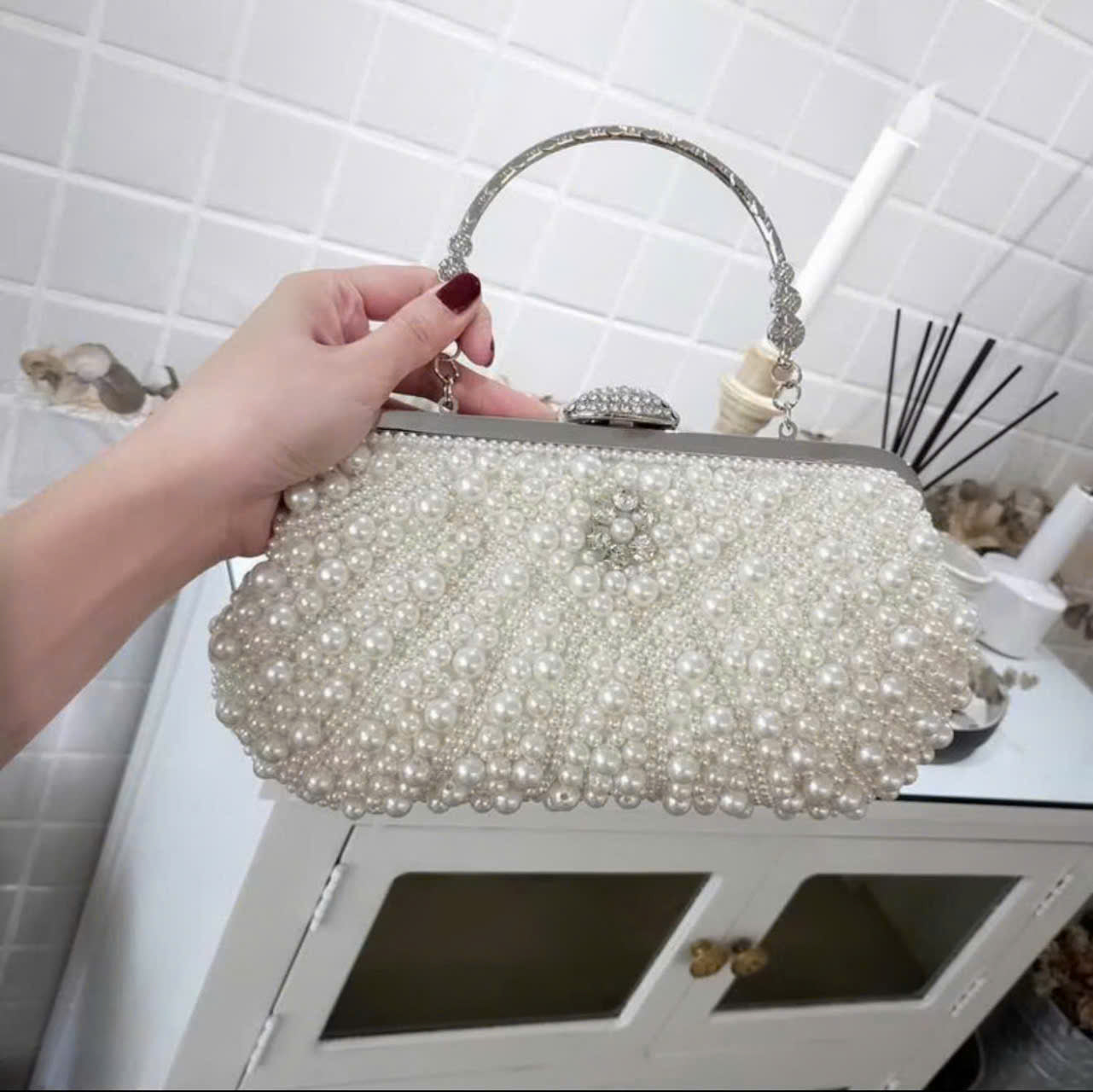 Pearl-embellished handbag