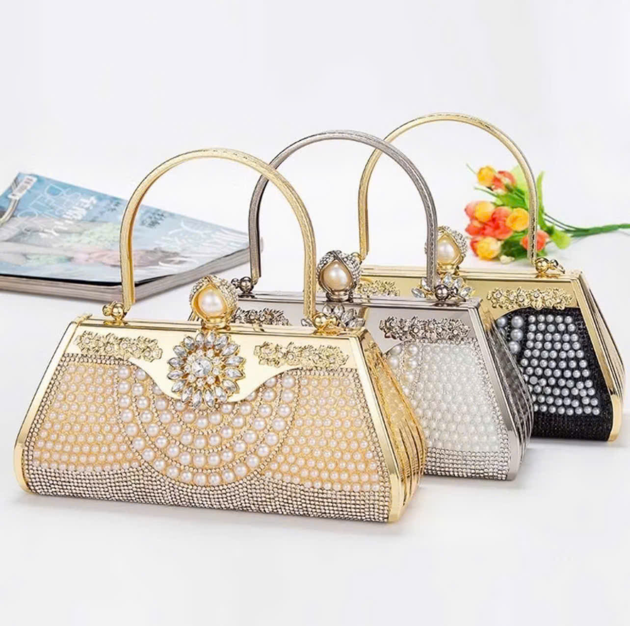 Pearl-embellished handbag
